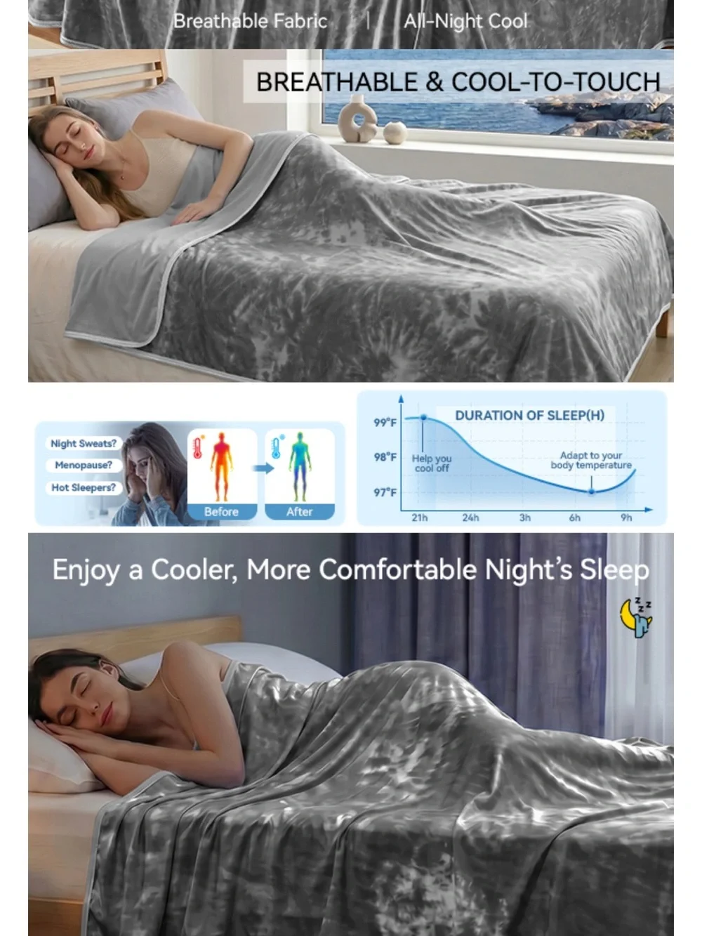 Plush Gray tie dye Cooling Blanket 60”x90”